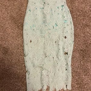 Turquoise pencil skirt with flowers